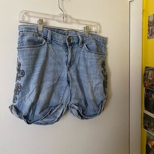 Eddie Bauer Light Wash Embroidered Denim Boyfriend Shorts